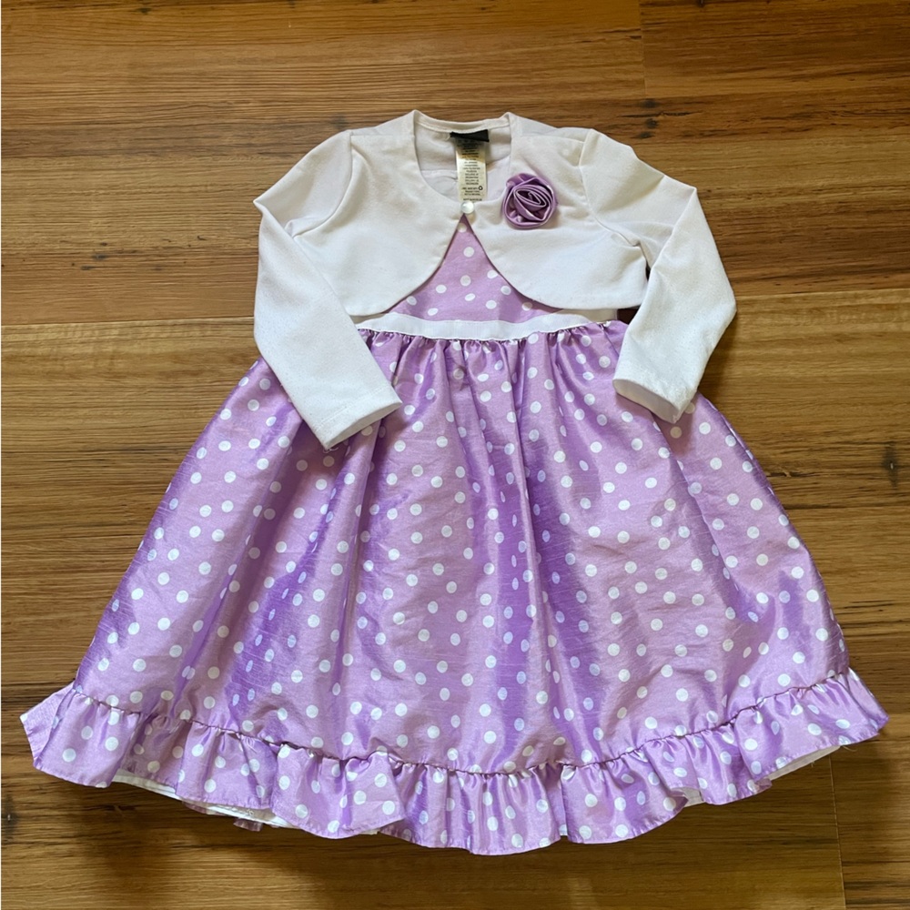 Purple Polka Dot Dress with White Bolero and Pink Checkered Dress